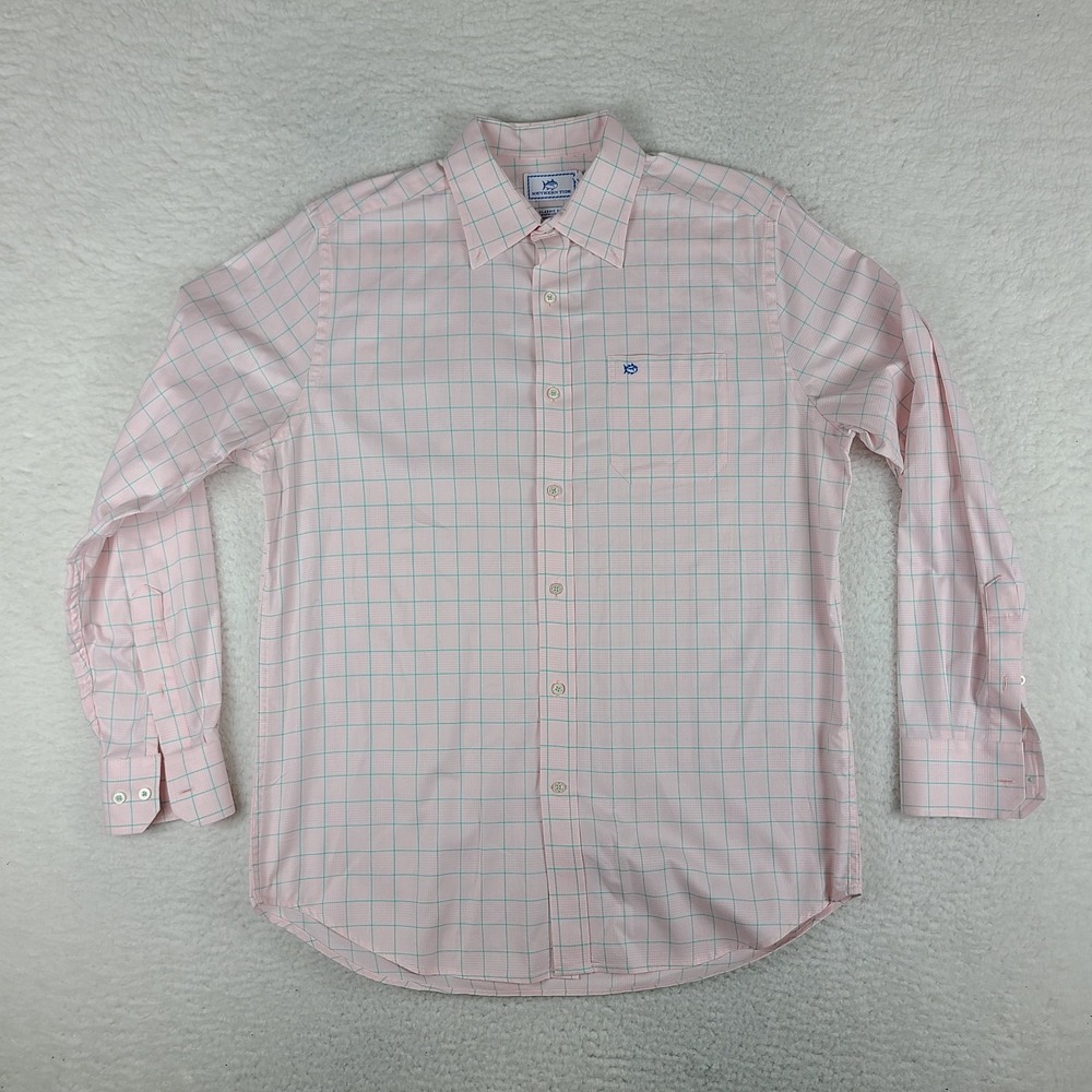 Southern Tide Dress Shirt Mens Medium Pink Green Plaid Classic Fit Button Up